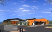 Digitally rendered view of the planned new visitors center